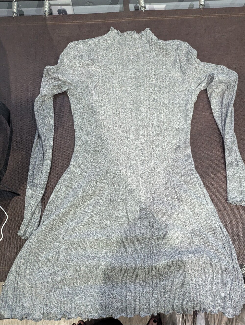 SO Light Gray Ribbed Long-Sleeve Knit Dress